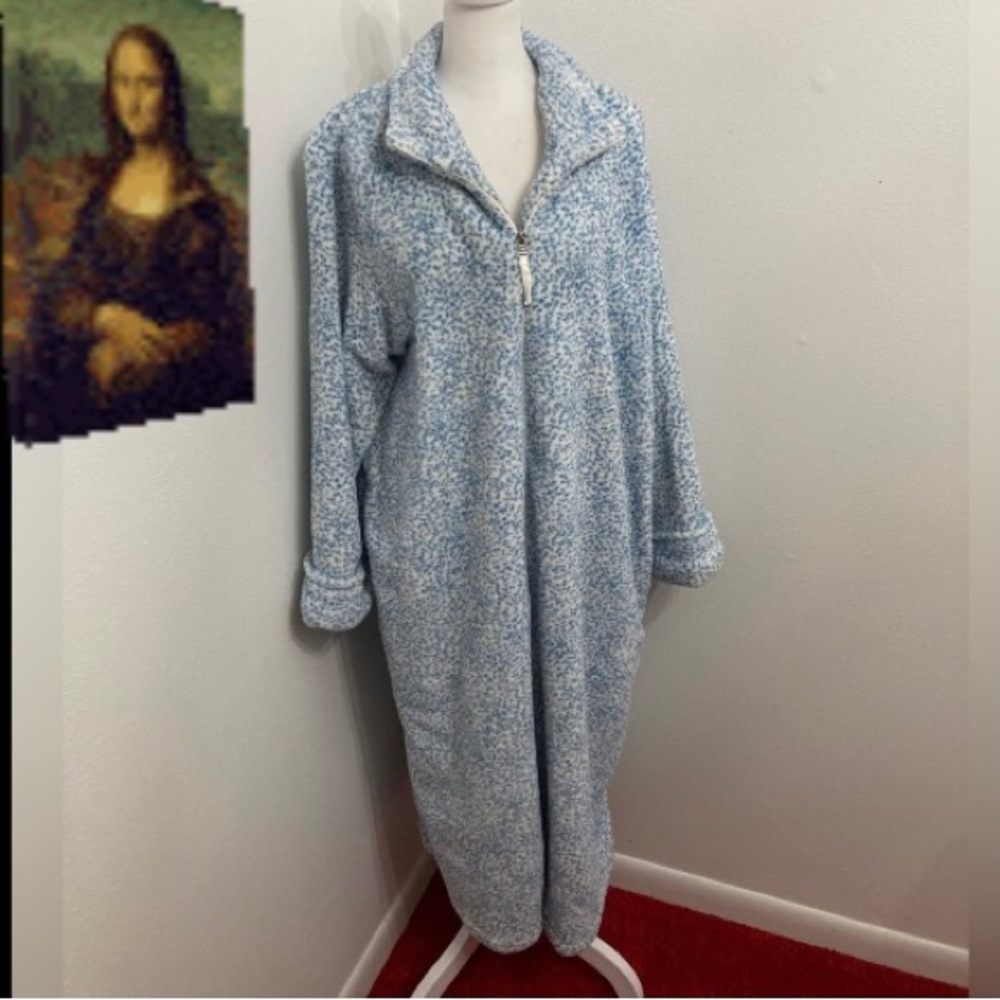 EC Oscar de la Renta Speckled Blue & White Zip-up Duster Size L/XL - Picture 3 of 14